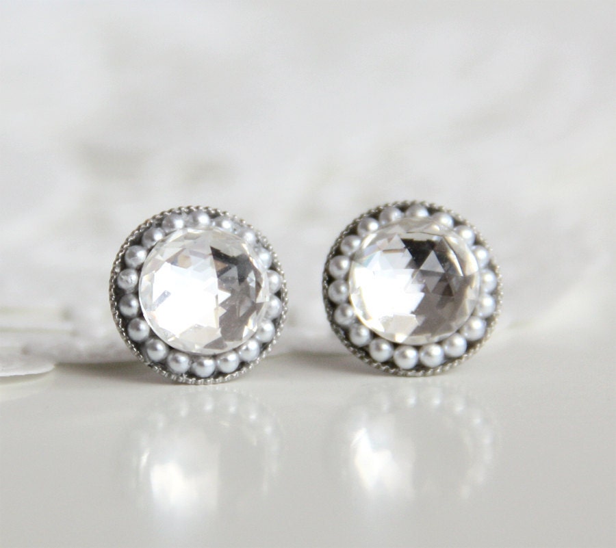 Retro Vintage Style Luxury Swarovski Crystal Stud Earrings 10mm. Sophisticated post earrings for Her. Luxe Gift for Mom.