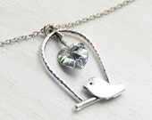 A Bird is looking for Someone to LOVE Her. Silver Heart Necklace. Love Necklace. Gift for Her.