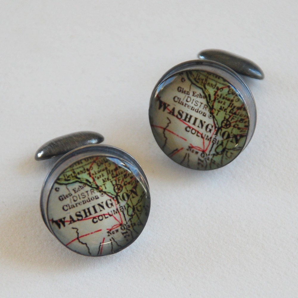 Washington DC - Antique Map Cufflinks in Handmade Sterling Settings