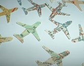 100 AIRPLANES Vintage Atlas Map Punches for Travel Theme Projects and Parties