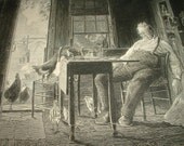 1890 The UNINVITED GUESTS Victorian Steel Plate Engraving from Antique Book for Framing