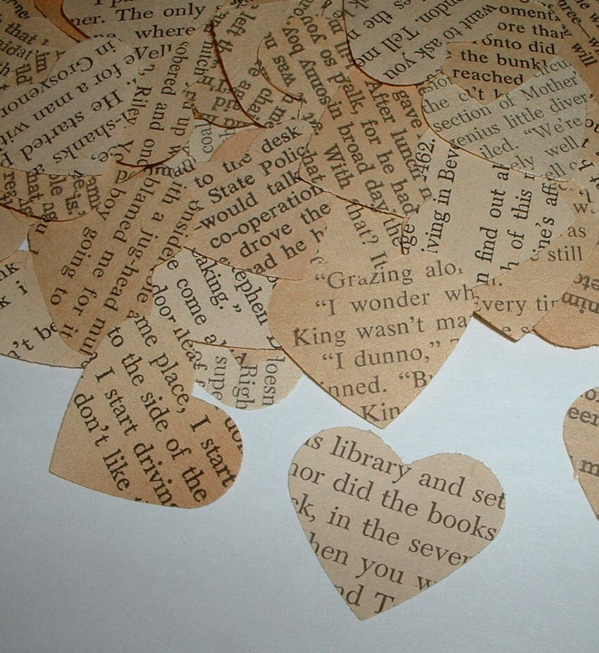 500 Vintage Hearts - Book Themed Party, Shower and Wedding Table Confetti - Hand Punched from Aged Pages