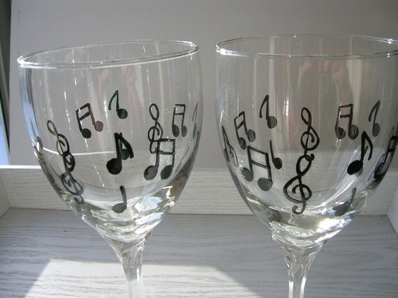 Musical Notes Wine Glass Set of 2 by mjyglass1963 on Etsy