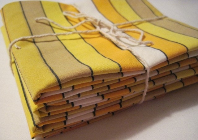 Vintage Brown Yellow and Orange Retro Reclaimed Fat Quarters