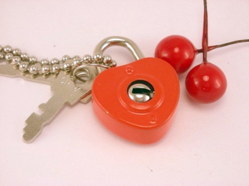Unlock Your Love Red Heart Padlock Necklace with 18 Inch Ballchain