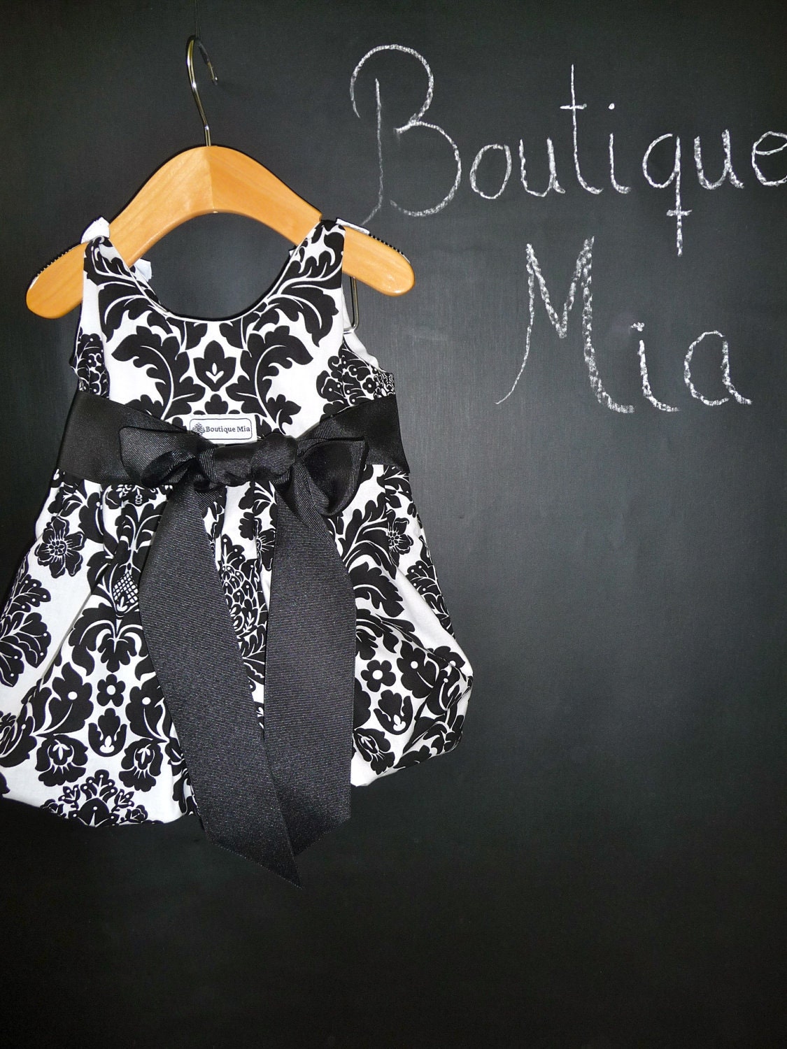 CHILDREN - Balloon Dress - Damask - Pick the size Newborn up to 12 Years - by Boutique Mia