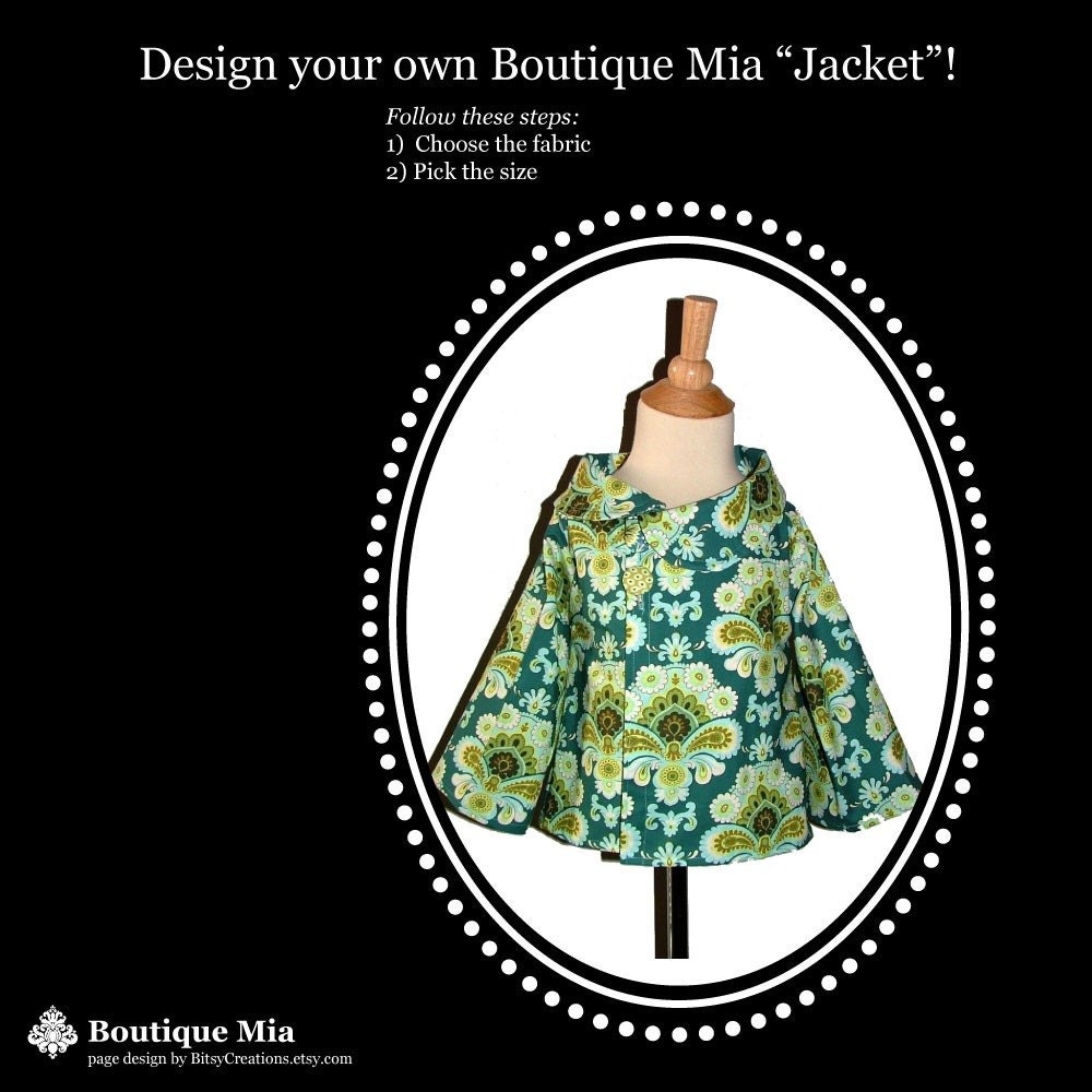 Design your own 'Lightweight JACKET' - Pick the size 12 month up to 8 Years - by Boutique Mia