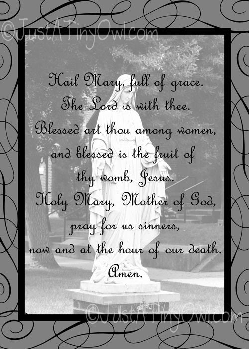 Black and White Hail Mary Swirled Prayer Art Print (Size 5x7)