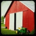Midwestern Red Barn with John Deere Vehicle in Front - TTV Photograph - 8x8 Metallic Print