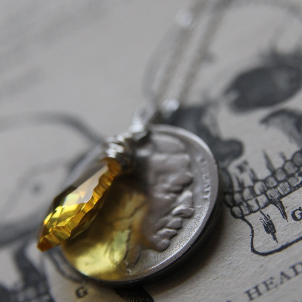 Buffalo Necklace with Vintage Coin, Swarovski Crystal and Sterling Silver