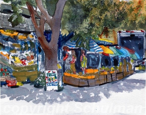 Cape Cod Landscape Painting Watercolor ART ORIGINAL, "Fresh Fruit"