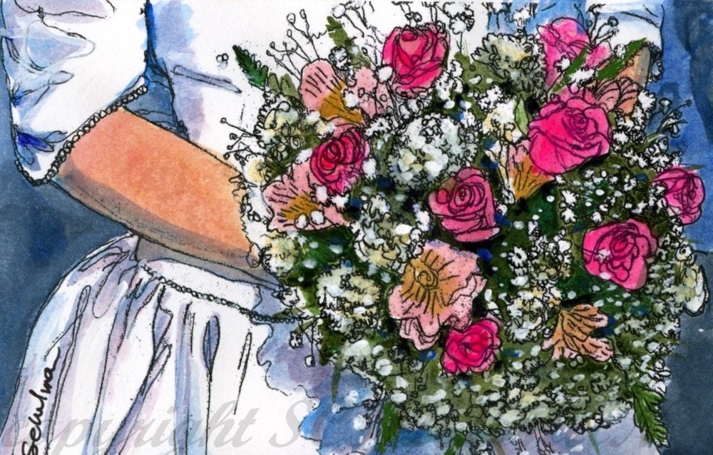 Custom Wedding Portrait Bouquet Painting Wedding Keepsake, Order 8x10" matted watercolor painting of bridal bouquet or bridesmaid's flowers