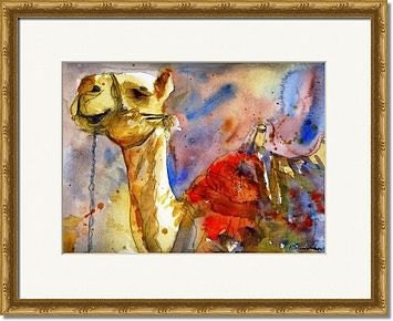 Camel Art, watercolor print of animal art in Israel print, red tan,