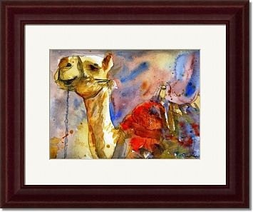 Camel Art, watercolor print of animal art in Israel print, red tan,