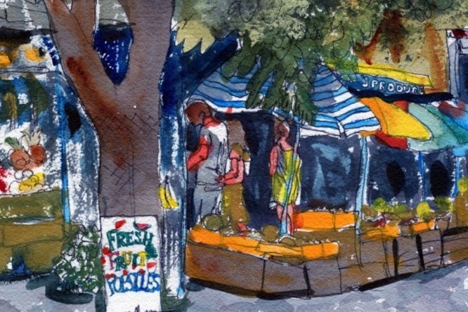 Cape Cod Landscape Painting Watercolor ART ORIGINAL, "Fresh Fruit"