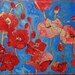 modern decor, Red poppy flower Painting Wall art Original 18x24" red home decor, turquoise blue green & metallic gold shimmer