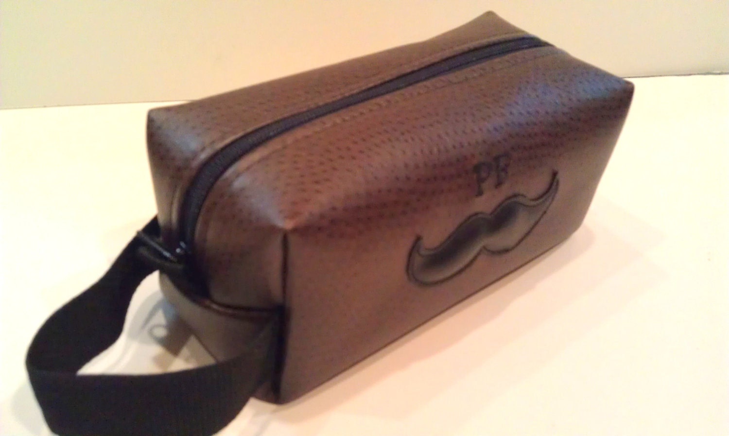 Personalized Groomsmen Gift Dark Brown Toiletry Bag Wash Bag Mustache HANDMADE Wedding Party Groomsman Gift for Groomsmen