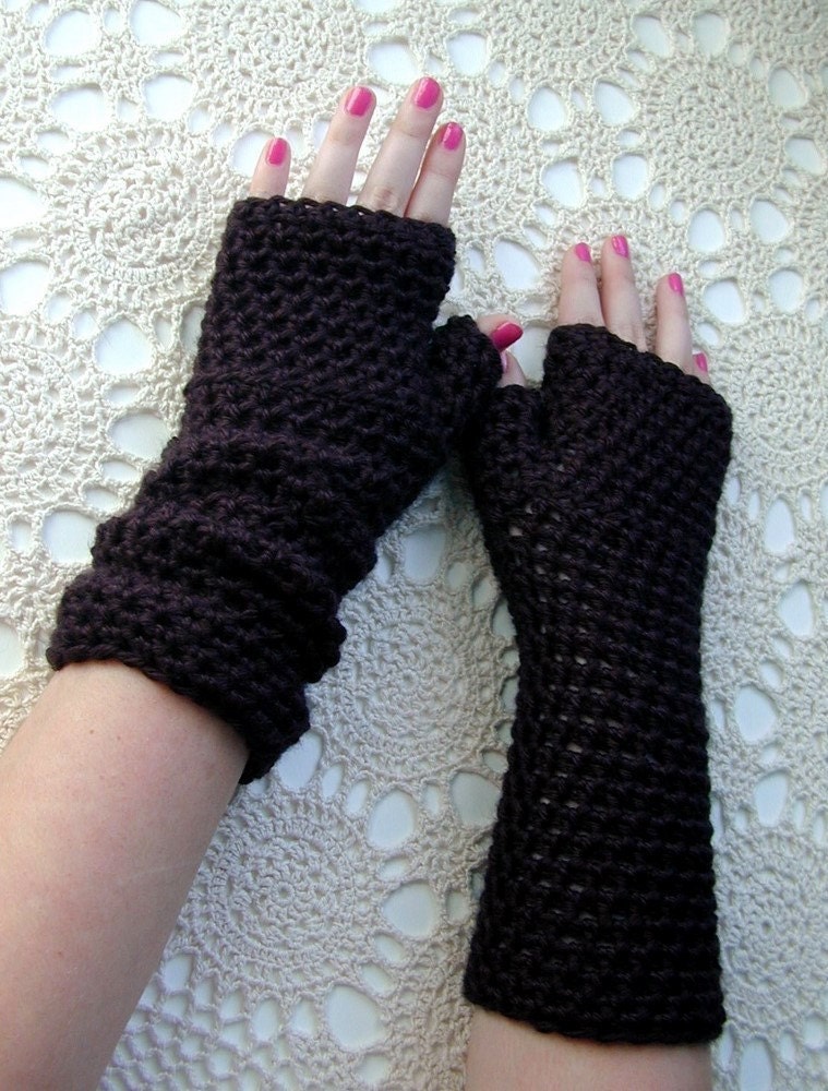 Long Black Fingerless Gloves Crocheted Arm Warmers