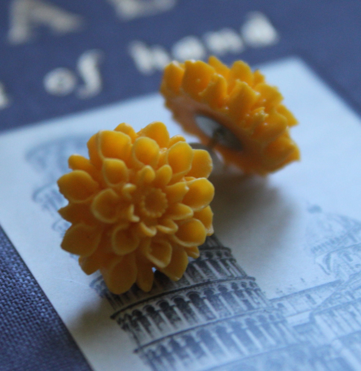 Post Earrings, Flowers, Bright Yellow, Sunshine, Citrus, Gifts for Her