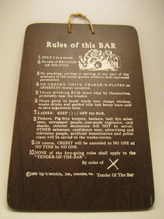Funny Rules at this Bar by DirtyMartini on Etsy
