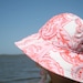 Girl Sun Hat in Pink Floral with Vintage Crochet Lace Stripe