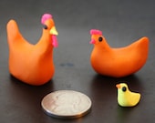 Tiny Chicken Family -- Polymer Clay Hen, Rooster, Chick figurines