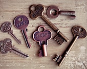Word Photograph, Vintage Skeleton Keys with Words, Brown, Copper, Romantic, Dreamer, Abstract Art, Whimsy, Small 4x6 Print