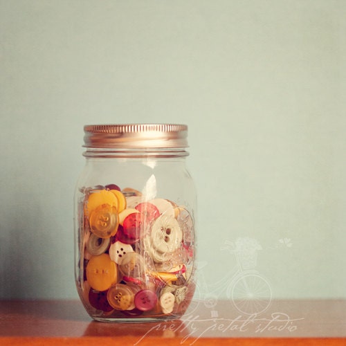 Shabby Chic Fine Art Photograph, Vintage Buttons in a Mason Jar, Still Life, Pastel Tones, Wall Art, Home Decor, Square 8x8 Print