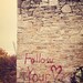 Fine Art Photograph, Follow Your Heart in Red Graffiti on an Abandoned Castle, Warm Red Tones, Love, Inspirational Message, 4x6 Print