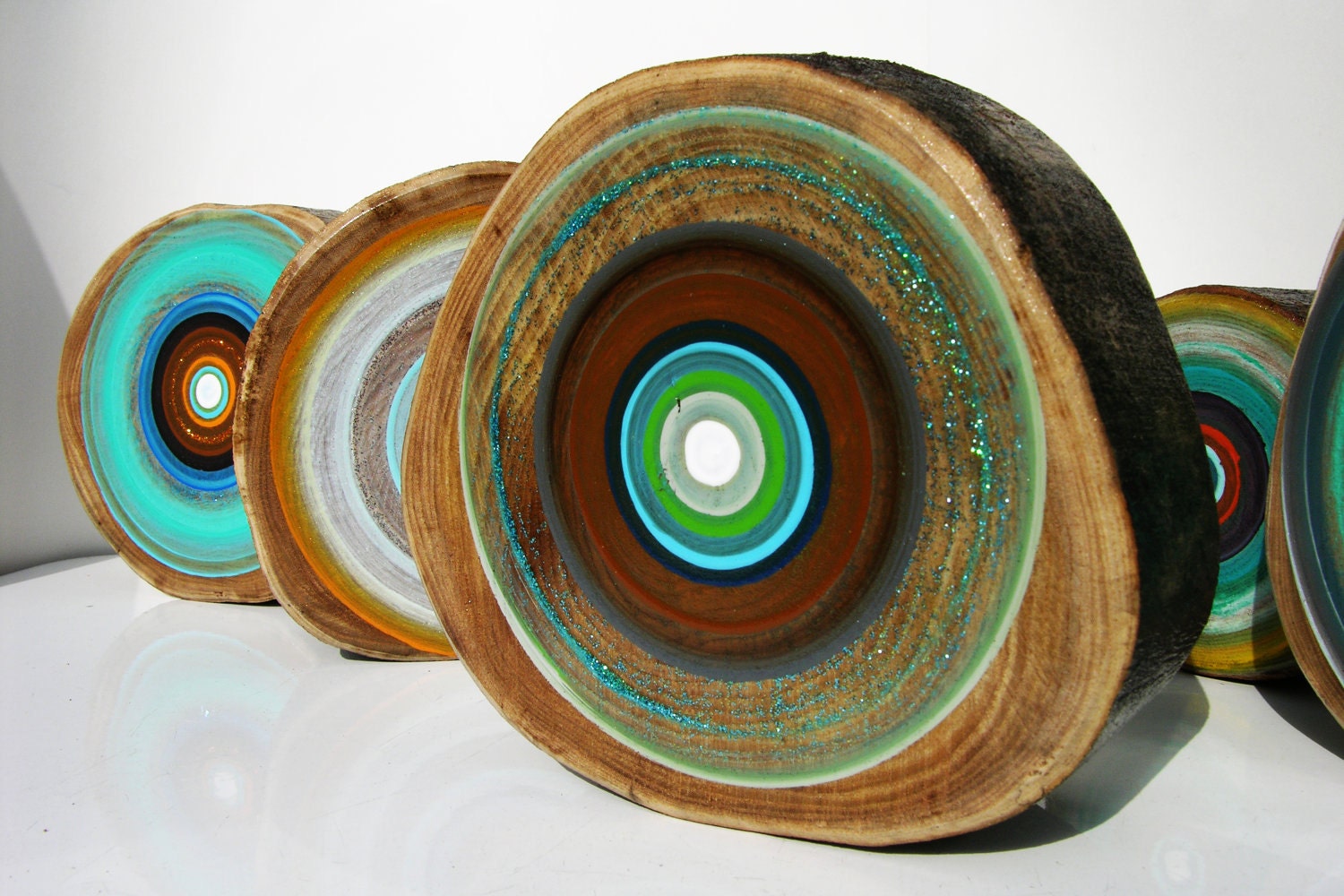 Add a rustic modern feel to your winter cabin with Tree Ring paintings  Set of 5