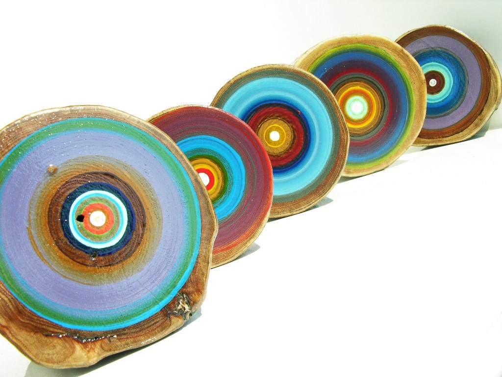 5th Wedding Anniversary Gift Reclaimed Wood Original Sustainable Art Painted Tree Rings