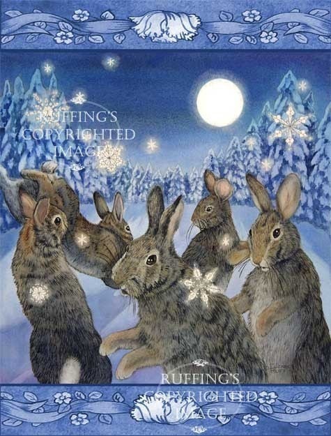 Winter Cards Set of 4 The Rabbit Dances by Elizabeth Ruffing