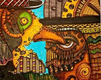 Art Prints by Mary Vogel Lozinak     Steamy Men srajd zentangle zen tangle Standard size for frame