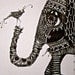 Illustration elephant and bird Art Prints by Mary Vogel Lozinak srajd zentangle zen tangle 10x14 tateam EUC team