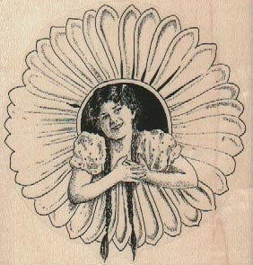 Rubber stamp girl inside a daisy  wood Mounted  scrapbooking supplies number 18491