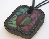Complementary Heart - Glass and Stone Mosaic Pendant Necklace