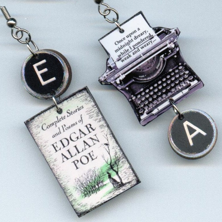 Edgar Allan Poe Earrings Vintage TYPEWRITER book cover