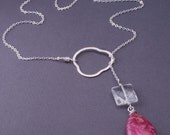 Hot Pink Necklace, Lariat Necklace, Crazy Lace Agate Lariat Necklace, Friend Gift