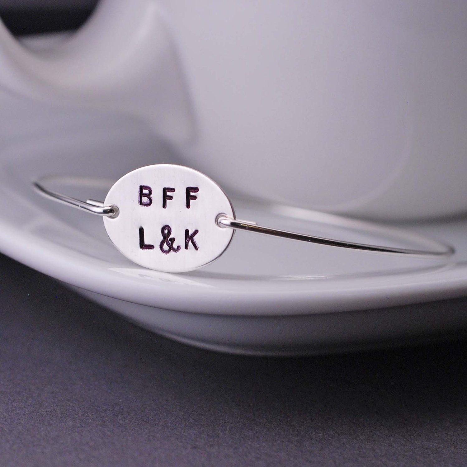 Friendship Bracelet TWO Best Friends BFF Bangle Bracelet Set Custom Sterling Silver