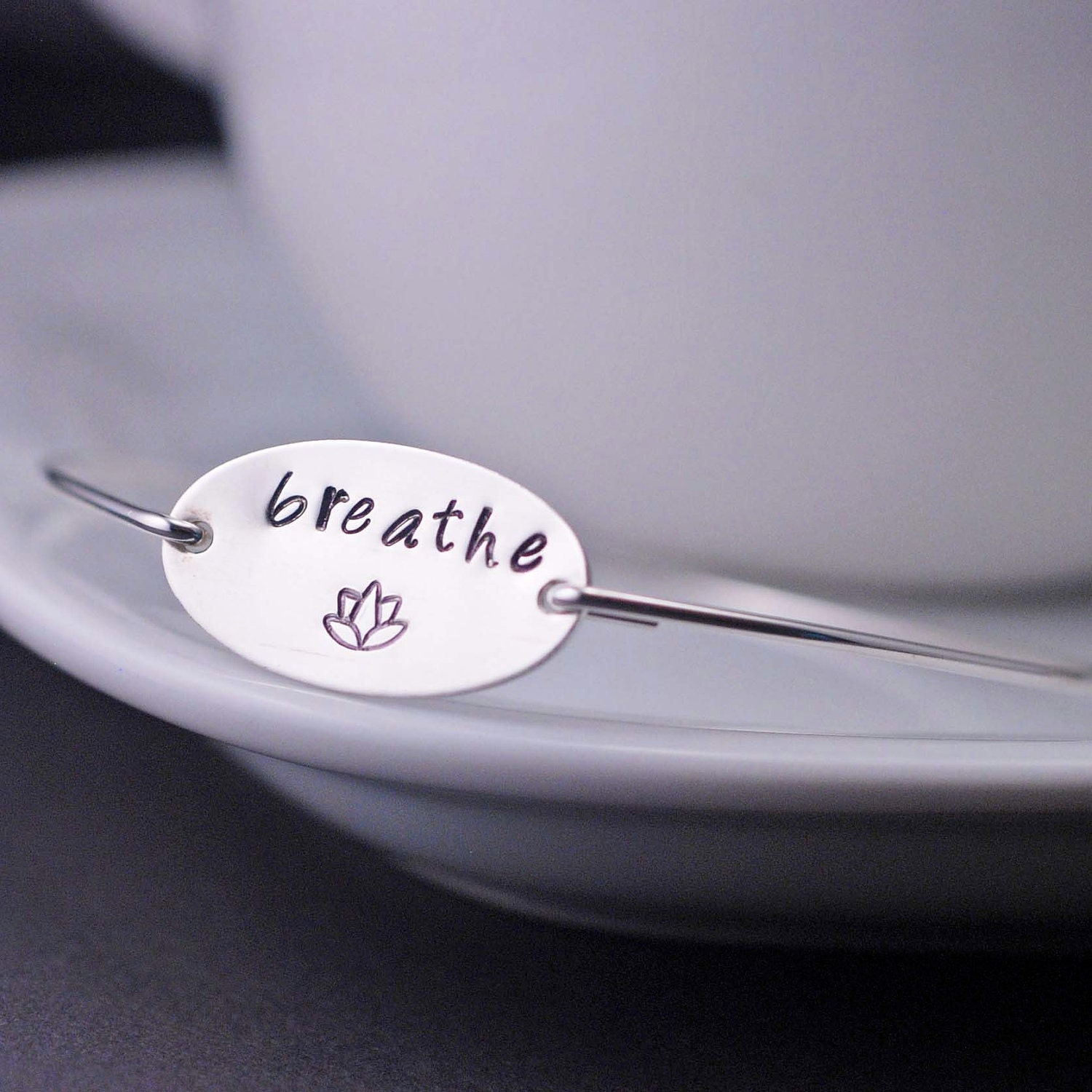 Breathe Bracelet, Eco Friendly  Yoga Jewelry, Breathe Bangle Bracelet,  Lotus Jewelry Gift, Yoga Teacher Gift, Yoga Lover Gift
