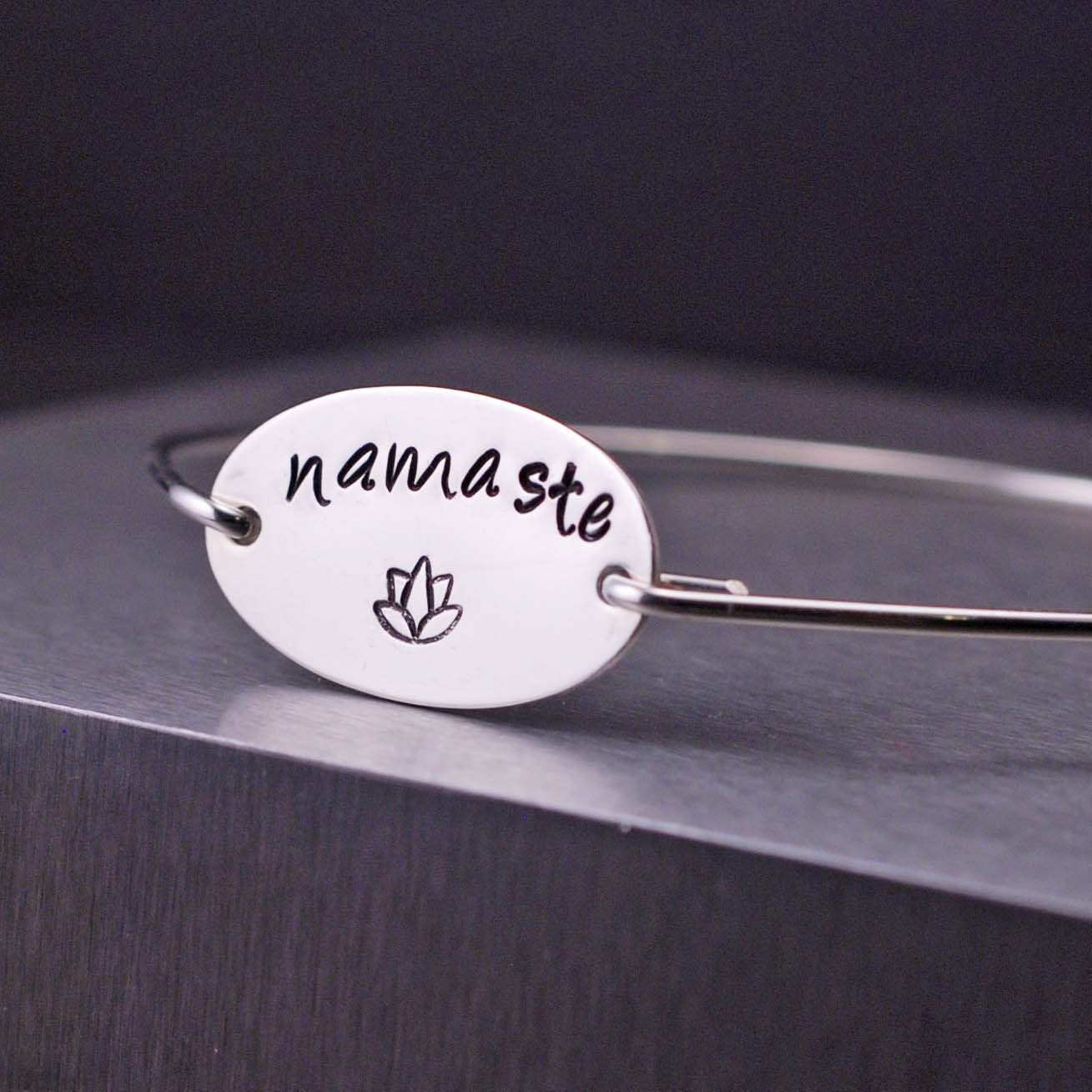 Namaste Jewelry, Namaste Bracelet, Yoga Lotus Jewelry, Namaste Bangle Bracelet, Yoga Jewelry Gift, Yoga Teacher Gift, Friend Gift