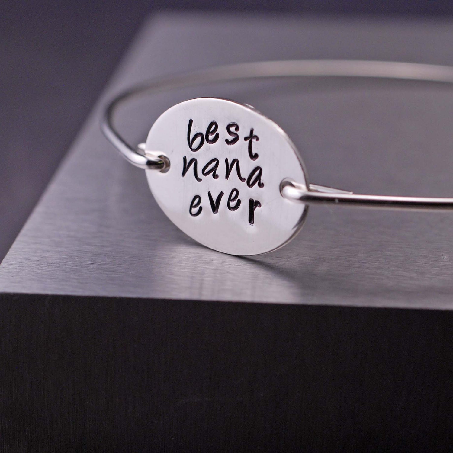 Nana Jewelry, Mother's Day Gift for Nana, Best Nana Ever Bracelet, Sterling Silver Hand Stamped Bangle Bracelet