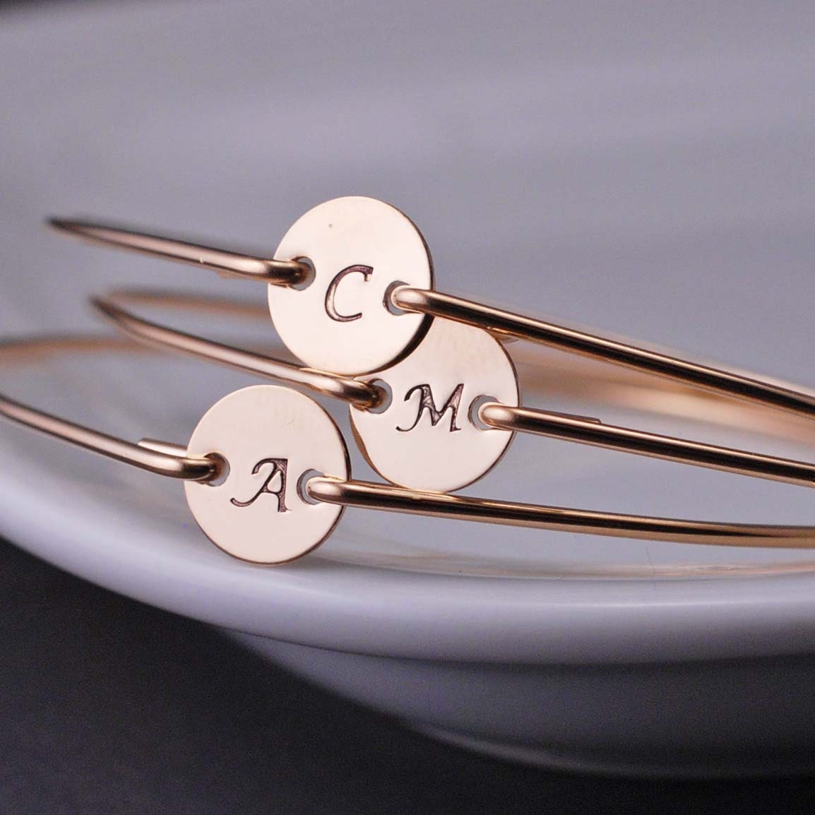 Personalized Bridesmaids Gifts, Wedding Jewelry, FIVE, Bridesmaid Jewelry, Hand Stamped Gold Bracelets, Bridesmaid Initial Charm Jewelry