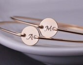 Personalized Bracelets, Initial Jewelry, TWO, Custom Personalized Gift for Mom, Hand Stamped Gold Bracelets