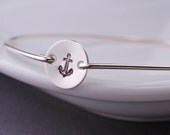 Nautical Jewelry, Anchor Bracelet, Sterling Silver Hand Stamped Anchor Bangle Bracelet