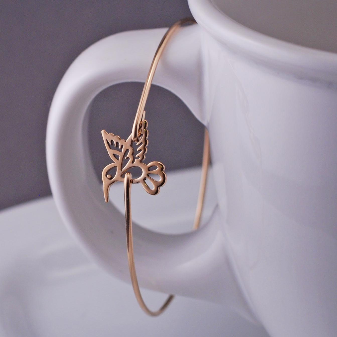 Gold Hummingbird Jewelry, Hummingbird Bracelet, Gold Bangle Bracelet, Bird Jewelry