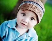 NEW 6-12 Month Crochet Visor Beanie - army tan, eggshell, light blue, delft blue