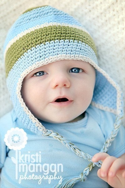 READY TO SHIP 1-2T Earflap Beanie - eggshell, light blue, baby blue, olive