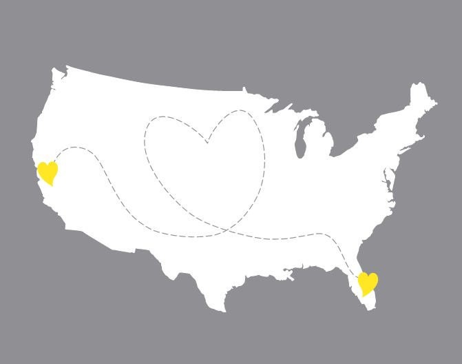 U.S. Love Map - Gray and Yellow US Map Illustration With Heart - United States Print - Custom 11x14