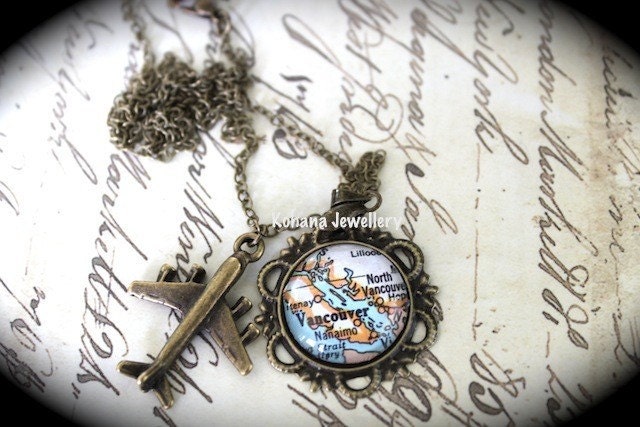 Free Shipping Custom Brass Map  Necklace